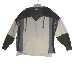 BKE Women XL Aztec Patchwork‎ Hoodie Sweatshirt Green Cream Maroon Blue